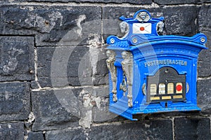 Postbriefkasten, old  blue decorative postbox