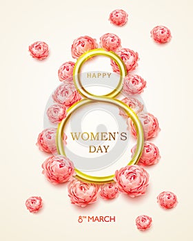 Postcard on 8 march international women's day. 8 march modern background design with realistic golden Inscription