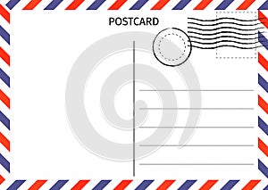 Postcard. Air Mail. Postal card illustration for design. Travel