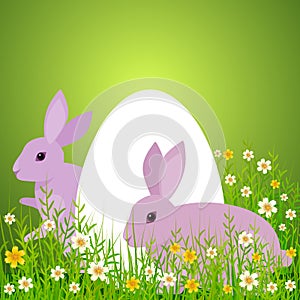 Postcard allusive to Easter, with symbolic elements such as bunny, egg and flowers.