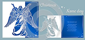 Postcard with angel for holiday and congratulations, template. Template for laser cutting and plotter