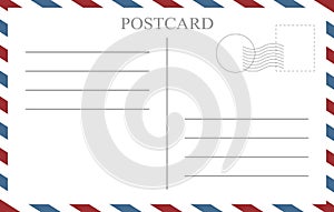 Postcard back blank template. Vintage postcard empty vector template.