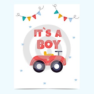 The postcard is a boy. Baby shower
