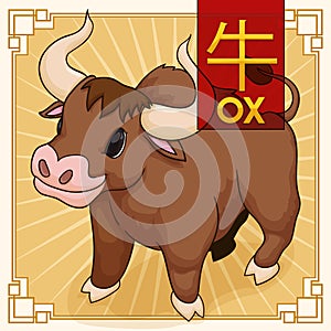 Cute Traditional Chinese Zodiac Animal: Ox, Vector Illustration photo