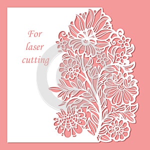 Postcard with decorative flowers. Template for laser cutting. Vector