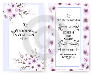 Postcard with delicate flowers anemones. Wedding invitation, thank you, save the date cards, menu, flyer, banner