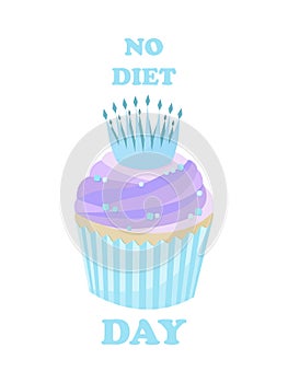 Postcard with a delicious blue cupcake for an international no diet day