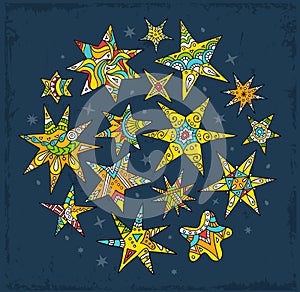 A postcard depicting the night sky with stars. Vector.
