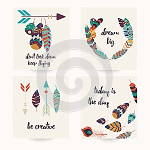 Postcard design with inspirational quote and bohemian colorful f