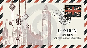 Postcard or envelope with Big Ben in London