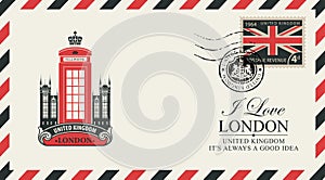 Postcard or envelope with London telephone booth