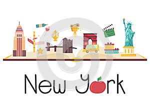 Postcard with famous New York destinations, symbol