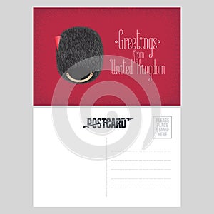 Postcard with greetings from United Kingdomwith beefeater guard`s hat vector illustration photo