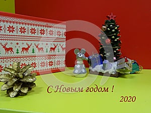 Postcard `Happy New year`, 2020 year of the Mouse.
