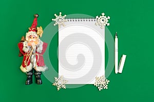 Postcard Happy New Year Flat lay composition with scroll and Christmas decor
