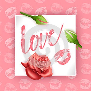 Postcard with the inscription love on Valentines day, Happy Valentines Day script lettering inscription. Hand lettering card with