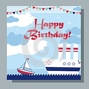 Postcard with marine motive Happy birthday with boat  Basic CMK