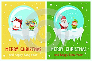 Postcard Merry Christmas Happy New Year Santa Elf