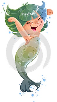 Postcard messenger sticker with little cute mermaid