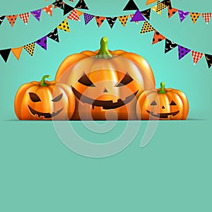 Postcard With Orange Halloween Pumpkins Isolated Mint Background