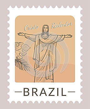 Brazil Cristo redentor postmark with statue vector photo