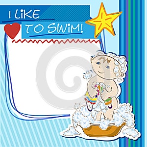 Postcard small child bathes