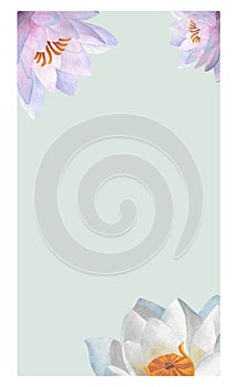 Postcard template Watercolor purple waterlily Lotus flower Floral Women day 2024 birthday spa yoga certificate For text