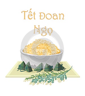 Postcard for Tet Doan Ngo - isolated vector image of glutinous r