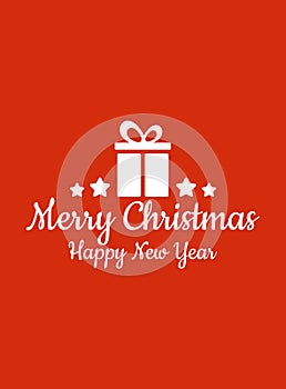 Postcard with text happy new year and merry christmas with xmas decorations and typography design