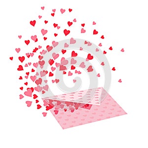 Postcard Valentine`s Day. A letter with a message of love. From the letter fly of heart.