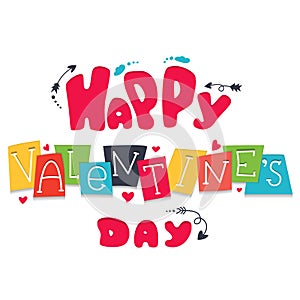 Postcard Valentine`s Day with Lettering inscriptionin cartoon style