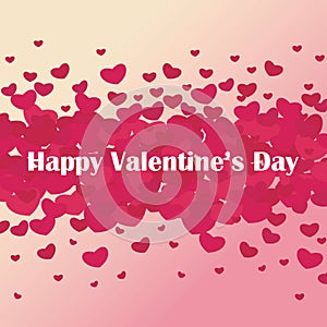 Postcard Valentine`s Day. Many pink hearts and congratulations.