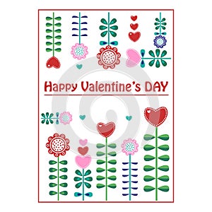 Postcard Valentine`s Day. Stylized flowers