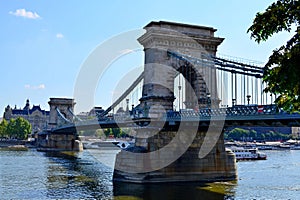 Postcard view of Budapest - the most beautiful city in Hungary with a view of the oldest chain bridge over the Danube River