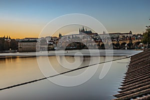 Postcard view of evening Prague panorama, capital of the Czech republic.Amazing European cityscape.Prague Castle,Charles Bridge,