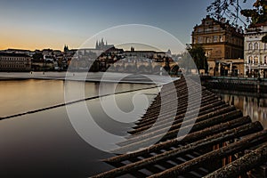 Postcard view of evening Prague panorama, capital of the Czech republic.Amazing European cityscape.Prague Castle,Charles Bridge,