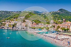 Postcard view of Minori, Amalfi Coast, Campania, Italy