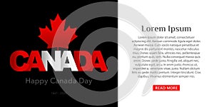 Postcard, web banner Happy Canada Day on a black background