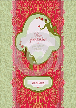 Postcard for wedding with lace and place for text. Topic of the meeting and present favorite