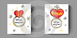 Postcards with rings, with a question - will you marry me