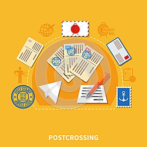 Postcrossing Flat Style Illustration