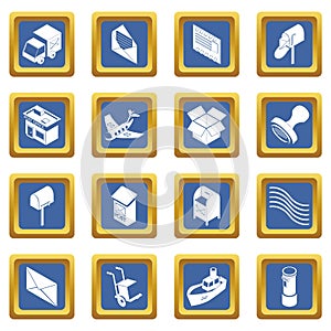 Poste service icons set blue square vector photo