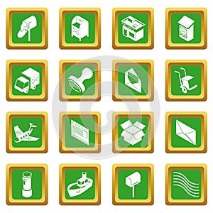 Poste service icons set green square photo