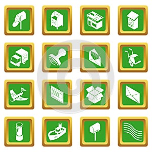 Poste service icons set green square vector photo