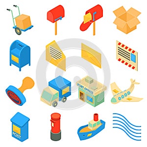 Poste service icons set, isometric style photo