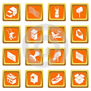 Poste service icons set orange square vector photo