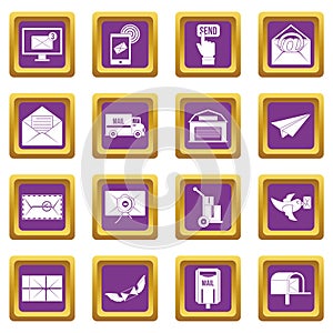 Poste service icons set purple photo