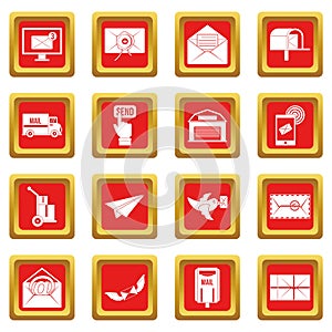 Poste service icons set red photo