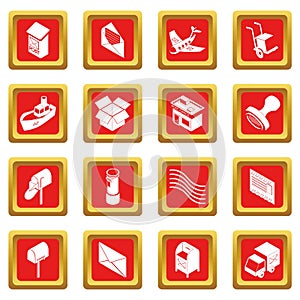 Poste service icons set red square vector photo