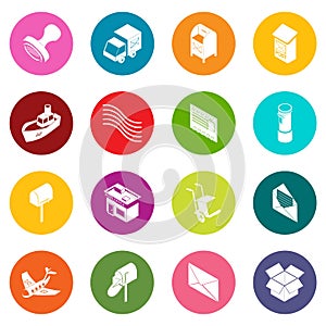 Poste service icons set colorful circles vector photo